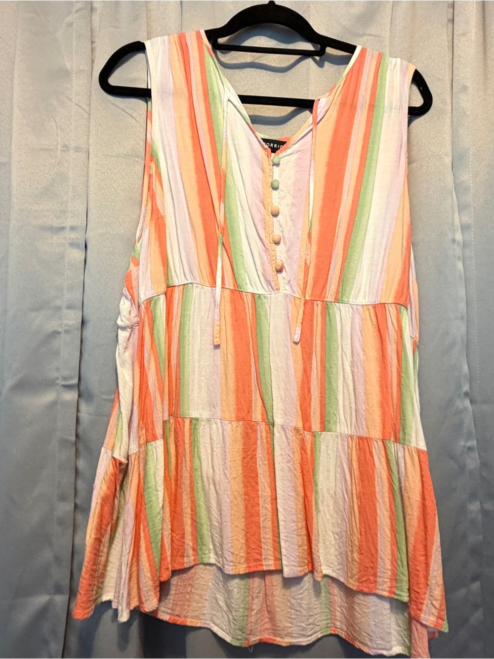 Torrid Sleeveless Striped Tiered Tunic Top - Orange, Green & White